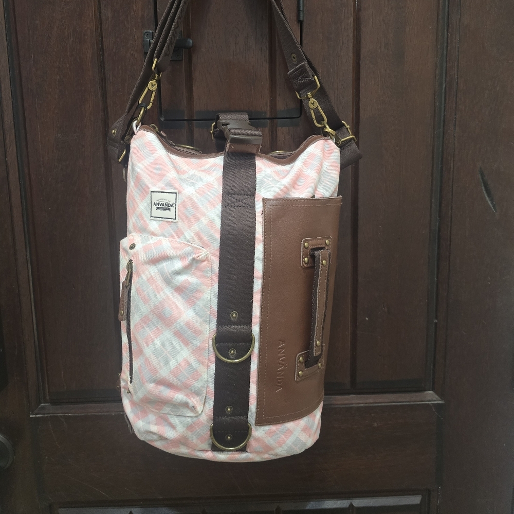 SOLD Pink and Brown Plaid Duffel Bag